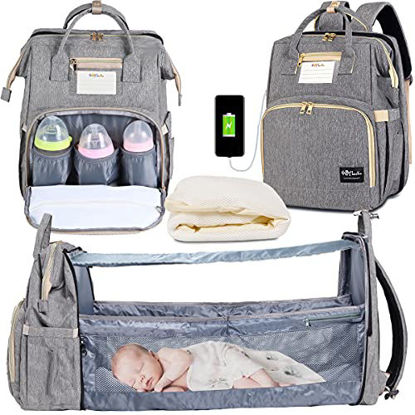 Picture of 3 in 1 Diaper Bag Backpack Organizer, Portable Mummy Bag Include Insulated Pocket, Multi-Functional Baby Backpack Organizer with Diapers Changing Station for Essential Items Grey