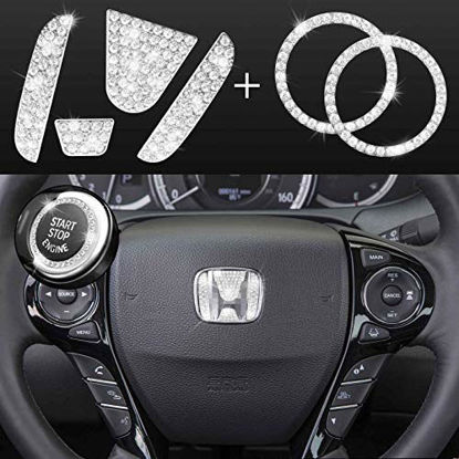 Picture of JINGSEN Car Interior Bling Steering Wheel Accessories for Honda Accessories Parts Bling Civic Accord Fit CRV HRV Pilot Odyssey Clarity Covers Interior Decoration Trim Women 3D Rhinestone Decals Cover