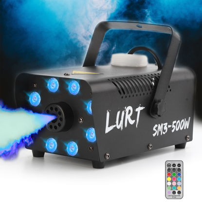 Picture of LURT Fog Machine Mini Smoke Machine 13 Colorful Lights 500W 2500CFM Small with Wireless Remote Control Auto Mode Portable for Indoor Outdoor Party Wedding Halloween DJ and Stage Effect,Fuse Protection