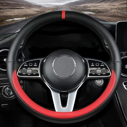 Picture of Custom fit for Lincoln Car Steering Wheel Cover, Nappa Leather Car Steering Wheel Cover Non-Slip Steering Wheel Cover, Designed for Lincoln Interior Accessories (Red,for Lincoln)