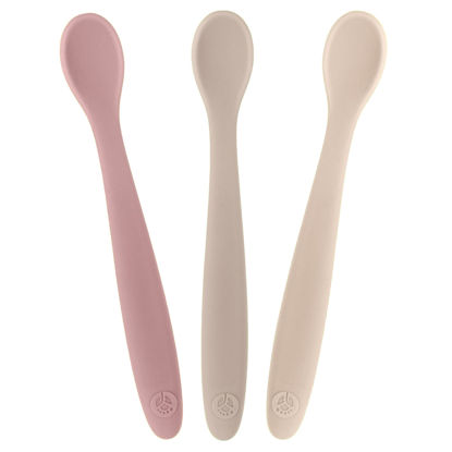 Picture of WeeSprout Silicone Baby Spoons - First Stage Infant Feeding Utensils With Soft-Tip, Bendable Kitchenware for Parent & Self-Feeding, Ultra-Durable, Dishwasher Safe, Travel Case, Set of 3