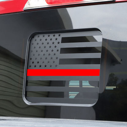 Picture of Zxiaochun Rear Middle Window American Flag Decal for Ford F150 F250 F350 2015-2022 2023 Back Center Sliding Window Glass USA Flag Vinyl Sticker (Thin Red Line)