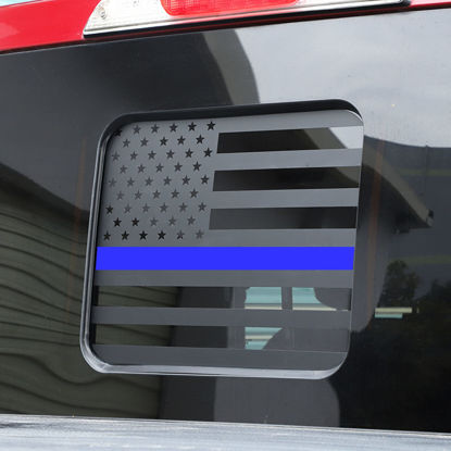 Picture of Zxiaochun Rear Middle Window American Flag Decal for Ford F150 F250 F350 2015-2022 2023 Back Center Sliding Window Glass USA Flag Vinyl Sticker (Thin Blue Line)