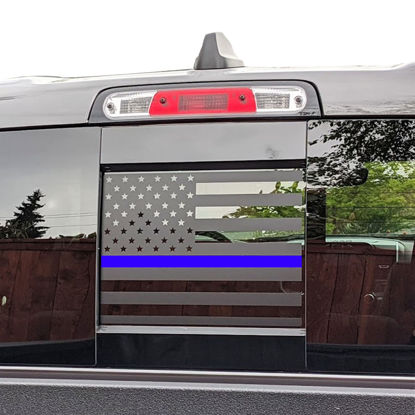 Picture of Zxiaochun Rear Middle Window American Flag Decal for Ford F150 F250 F350 2004-2014 Back Center Sliding Window Glass USA Flag Vinyl Sticker(Thin Blue Line)