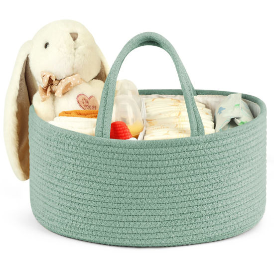Picture of Maliton Diaper Caddy Organizer for Baby, Portable Diaper Storage Organizer for Changing Table and Car, Cotton Rope Nursery Storage Bin Basket for Baby Shower, Newborn Essentials Must Haves - Green