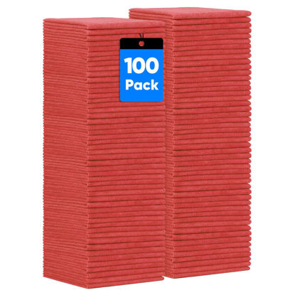 Picture of HOMEXCEL Red Shop Towels 100 Pack, Reusable Microfiber Cleaning Cloth Bulk, Multipurpose Microfiber Towels for Car, House and Kitchen, Highly Absorbent Cleaning Rags 11.5 x 11.5 inch