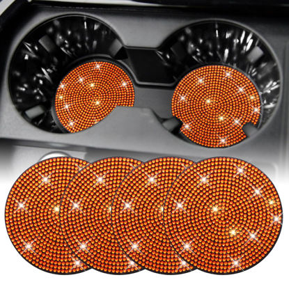 Picture of SINGARO Bling Cup Holder Coasters for Car, 4PCS Universal Non-Slip Cup Holder, Embedded Decorative Coasters, Shiny Crystal Car Interior Accessories Gifts for Women (Orange)