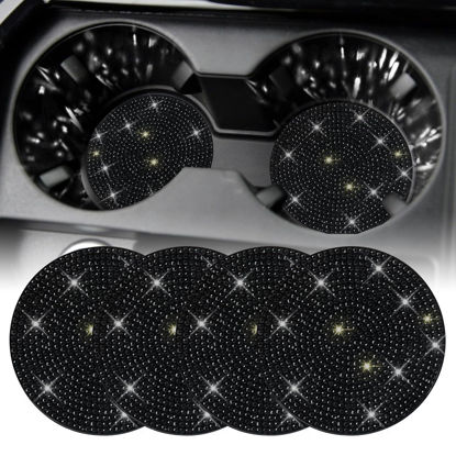 Picture of SINGARO Bling Cup Holder Coasters for Car, 4PCS Universal Non-Slip Cup Holder, Embedded Decorative Coasters, Shiny Crystal Car Interior Accessories Gifts for Women (Black)