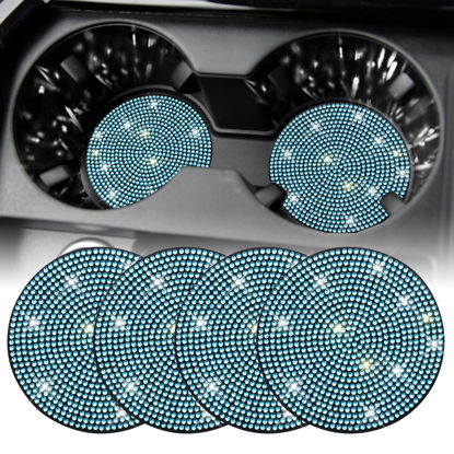Picture of SINGARO Bling Cup Holder Coasters for Car, 4PCS Universal Non-Slip Cup Holder, Embedded Decorative Coasters, Shiny Crystal Car Interior Accessories Gifts for Women (Sky Blue)
