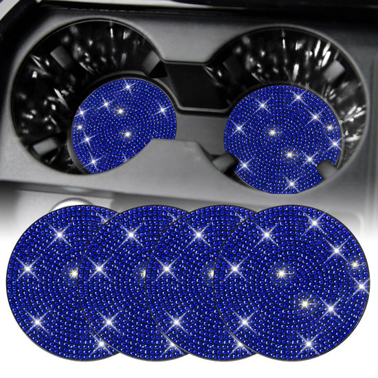 Picture of SINGARO Bling Cup Holder Coasters for Car, 4PCS Universal Non-Slip Cup Holder, Embedded Decorative Coasters, Shiny Crystal Car Interior Accessories Gifts for Women (Blue)