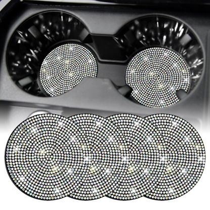 Picture of SINGARO Bling Cup Holder Coasters for Car, 4PCS Universal Non-Slip Cup Holder, Embedded Decorative Coasters, Shiny Crystal Car Interior Accessories Gifts for Women (AB-Color)