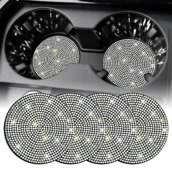 Picture of SINGARO Bling Cup Holder Coasters for Car, 4PCS Universal Non-Slip Cup Holder, Embedded Decorative Coasters, Shiny Crystal Car Interior Accessories Gifts for Women (AB-Color)
