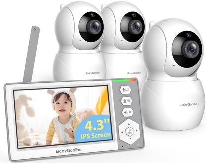 Picture of Baby Monitor with 3 Cameras Standby for 23-Hour Battery, Remote Control 4.3'' IPS Video Baby Monitor No WiFi Up to 1000ft Range, ECO, Night Vision, Temperature, 2-Way Talk, 8 Lullabies