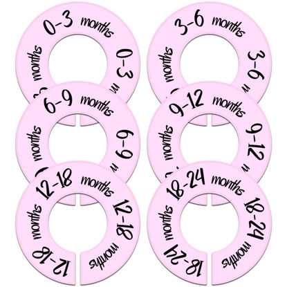 Picture of Pro Goleem Baby Closet Dividers Pink Baby Closet Organizer for Nursery Baby Clothes Size Age Dividers Fits 1.5" Rod 6 PCS