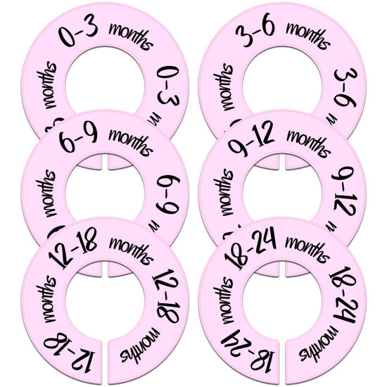 Picture of Pro Goleem Baby Closet Dividers Pink Baby Closet Organizer for Nursery Baby Clothes Size Age Dividers Fits 1.5" Rod 6 PCS