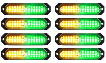 Picture of ASPL 8pcs Sync Feature Ultra Slim 12-LED Surface Mount Flashing Strobe Lights for Truck Car Vehicle LED Mini Grille Light Head Emergency Beacon Hazard Warning lights (Amber/Green)