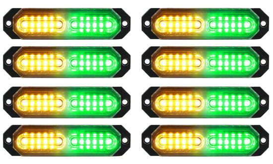 Picture of ASPL 8pcs Sync Feature Ultra Slim 12-LED Surface Mount Flashing Strobe Lights for Truck Car Vehicle LED Mini Grille Light Head Emergency Beacon Hazard Warning lights (Amber/Green)