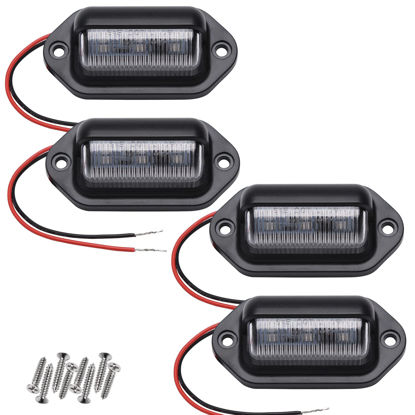 Picture of 4PCS Red LED License Plate Light, 12V-24V DC Waterproof 6-SMD License Plate Lamp Taillight, Universal for Truck SUV Trailer Van RV Boats as Step Courtesy Light, Dome/Cargo Lights or Under Hood Light
