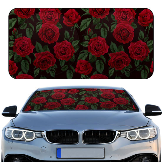 Picture of Windshield Sun Shade Foldable Car Front Window Covers for Car Accessories Sun Heat UV Rays Visor Protector Protection for Universal Cars SUV Truck (Rose)