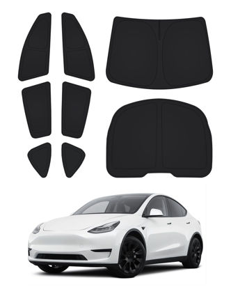 Picture of Canvcle Windshield Sun Shade for Tesla Model Y 2020-2024 Side Rear Window Shade Cover Kit Window Sun Visor Blocker Privacy Cover for Camping Keep Vehicle Cool Black 8PCS