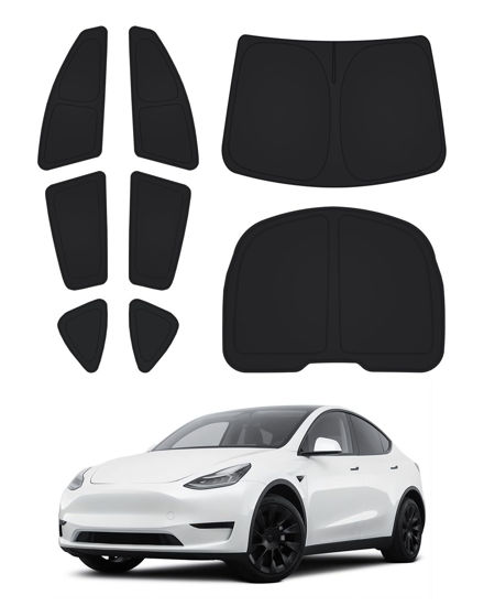 Picture of Canvcle Windshield Sun Shade for Tesla Model Y 2020-2024 Side Rear Window Shade Cover Kit Window Sun Visor Blocker Privacy Cover for Camping Keep Vehicle Cool Black 8PCS