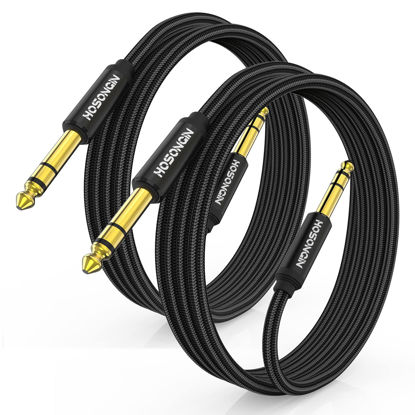 Picture of HOSONGIN 1/4 Inch TRS Instrument Cable 6.6ft 2-Pack [Nylon Braided Shielded], 1/4 Inch to 1/4 inch TRS Male to Male Plug Stereo Audio Cord, Quarter Inch 6.35mm Balanced Interconnect Line