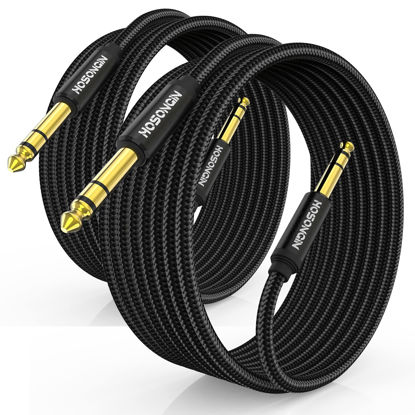 Picture of HOSONGIN 1/4 Inch TRS Instrument Cable 10ft 2-Pack [Nylon Braided Shielded], 1/4 Inch to 1/4 inch TRS Male to Male Plug Stereo Audio Cord, Quarter Inch 6.35mm Balanced Interconnect Line - 10 feet