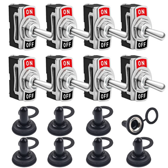 Picture of Toggle Switches 8 Pack 2 Pin ON Off SPST Car Rocker Toggle Switches, 20A Heavy Duty Waterproof Toggle Witch