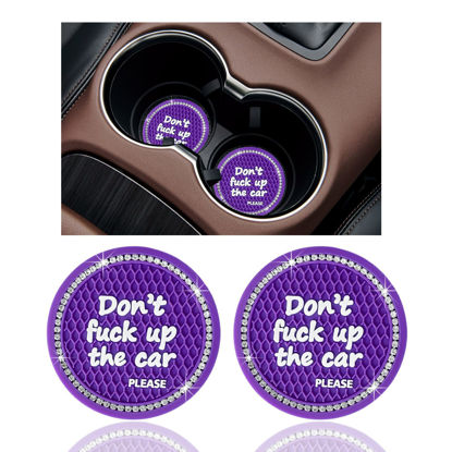 Picture of Ziciner 2 Pack Bling Car Cup Holder Coaster, 2.75 Inch Anti-Slip Auto Insert Cup Coaster, Crystal Car Drink Cup Mat Perfect for Women Girls, Universal Interior Decor Accessories (Dark Purple)