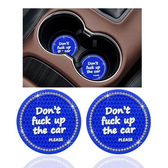 Picture of Ziciner 2 Pack Bling Car Cup Holder Coaster, 2.75 Inch Anti-Slip Auto Insert Cup Coaster, Crystal Car Drink Cup Mat Perfect for Women Girls, Universal Interior Decor Accessories (Blue)