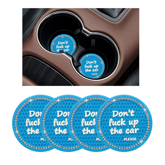 Picture of Ziciner 4 Pack Bling Car Cup Holder Coaster, 2.75 Inch Anti-Slip Auto Insert Cup Coaster, Crystal Car Drink Cup Mat Perfect for Women Girls, Universal Interior Decor Accessories (Light Blue)