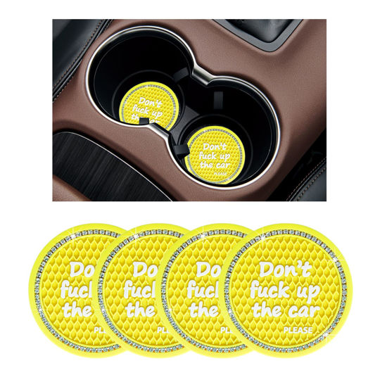 Picture of Ziciner 4 Pack Bling Car Cup Holder Coaster, 2.75 Inch Anti-Slip Auto Insert Cup Coaster, Crystal Car Drink Cup Mat Perfect for Women Girls, Universal Interior Decor Accessories (Yellow)