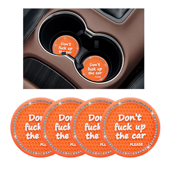 Picture of Ziciner 4 Pack Bling Car Cup Holder Coaster, 2.75 Inch Anti-Slip Auto Insert Cup Coaster, Crystal Car Drink Cup Mat Perfect for Women Girls, Universal Interior Decor Accessories (Orange)