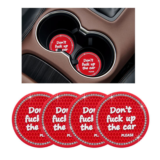 Picture of Ziciner 4 Pack Bling Car Cup Holder Coaster, 2.75 Inch Anti-Slip Auto Insert Cup Coaster, Crystal Car Drink Cup Mat Perfect for Women Girls, Universal Interior Decor Accessories (Red)