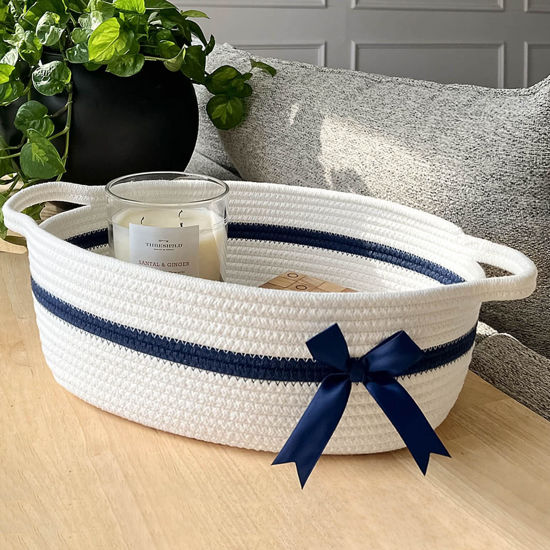 Picture of CHICVITA Small Basket White Basket for Gifts, Baby Basket for Nursery, Cute Basket for Toys, Diapers, Woven Basket for Storage, Decorative Basket for Shelves, Basket for Gifting, 13 x 9.8 x 5 inches