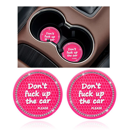 Picture of Ziciner 2 Pack Bling Car Cup Holder Coaster, 2.75 Inch Anti-Slip Auto Insert Cup Coaster, Crystal Car Drink Cup Mat Perfect for Women Girls, Universal Interior Decor Accessories (Rose Red)