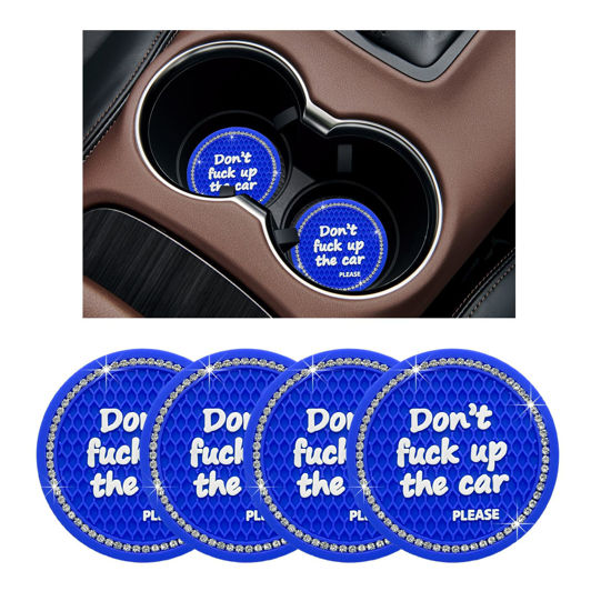 Picture of Ziciner 4 Pack Bling Car Cup Holder Coaster, 2.75 Inch Anti-Slip Auto Insert Cup Coaster, Crystal Car Drink Cup Mat Perfect for Women Girls, Universal Interior Decor Accessories (Blue)