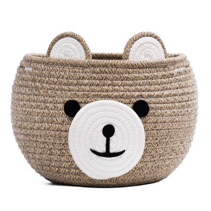 Picture of CherryNow Cotton Rope Basket Baby Basket for Nursery, Bear Gift Basket for Kids, Empty Baby Shower Basket with Handles, Small Cute Animal Basket, Light Brown, 10.5"D x 8.5"H
