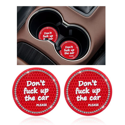 Picture of Ziciner 2 Pack Bling Car Cup Holder Coaster, 2.75 Inch Anti-Slip Auto Insert Cup Coaster, Crystal Car Drink Cup Mat Perfect for Women Girls, Universal Interior Decor Accessories (Red)