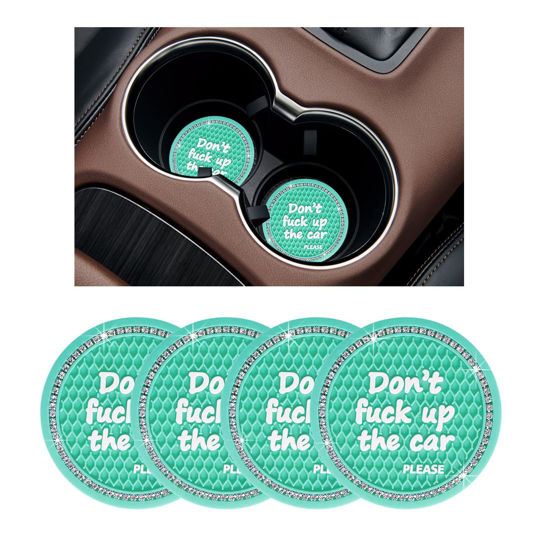 Picture of Ziciner 4 Pack Bling Car Cup Holder Coaster, 2.75 Inch Anti-Slip Auto Insert Cup Coaster, Crystal Car Drink Cup Mat Perfect for Women Girls, Universal Interior Decor Accessories (Mint Green)