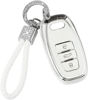 Picture of PIFOOG Key Fob Cover for Audi 4 Buttons TPU Soft Keys Case Shell Bling Keychain Car Accessories for Audi Q5 A4 A5 A6 A7 A8 RS5 RS7 S4 S5 S6 S7 SQ5 Girly Women White Silver