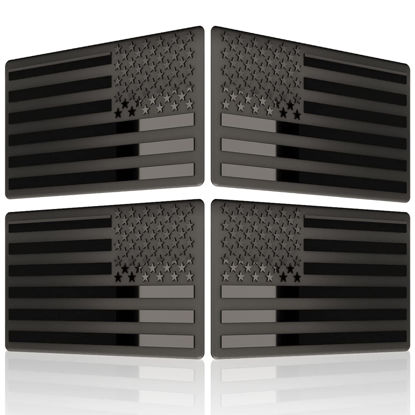 Picture of Embossed 3D Metal All Black American Flag Emblem Decal Stickers (2 Pairs), Matte Black 5" x 3" Patriotic USA US Flag Car Decals Bumper Stickers for Truck, Window, Motorcycle, Support US Military