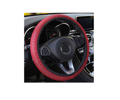 Picture of Elastic Stretch Steering Wheel Cover, Universal 15 Inch Automotive Steering Wheel Cover, Microfiber Breathable Ice Silk, Anti-Slip, Odorless, Easy Carry,Warm in Winter and Cool in Summer (Red1)