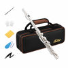Picture of Eastar Piccolo Instrument for Beginners Students, Key of C Piccolo Flute, with Hard Case, Cleaning Rod, Cloth, Swab and Gloves, 2-Piece, Nickel Plated Piccolo, EPC-1