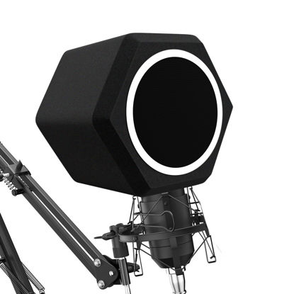 Picture of penypeal Microphone Wind Shield Pop Filter Isolation Ball, Acoustic for Record Studios Mic, Sound-Absorbing Foam Five-sided Seal Design to Effectively Reduces Noise and Reflections, black