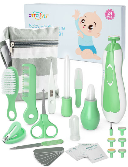 Picture of OTTOLIVES Baby Healthcare and Grooming Kit, 24 in 1 Baby Electric Nail Trimmer Set Newborn Nursery Health Care Set for Newborn Infant Toddlers Baby Boys Girls Kids (0-3 Years+) (Green)