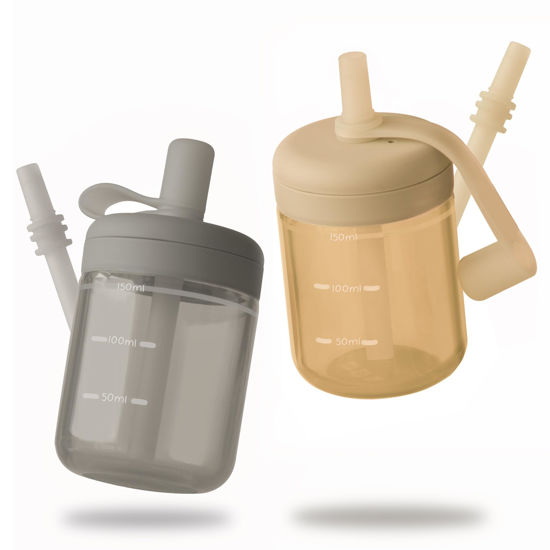 Picture of Moonkie Baby Straw cup | Silicone Toddler Sippy Cup Training Cup with Straw Lid | BPA-Free Drop-Proof Baby Cup | Baby Led Weaning | 6 Months+, 5 oz, 2pack