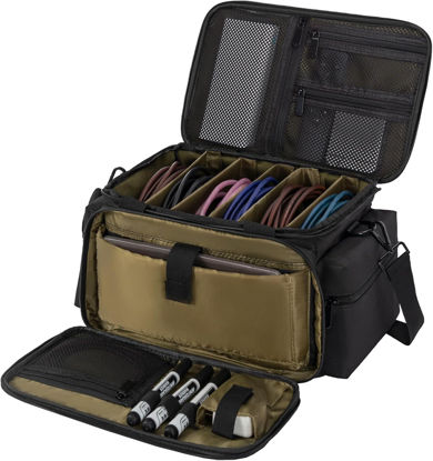 Picture of AKOZLIN Cable File Bag DJ Gig Bag Cord Organizer Case with Detachable Dividers for Laptop,DJ Gear, Sound Instrument and Music Equipment Accessories 13"×8.3"×8.3" Black Green