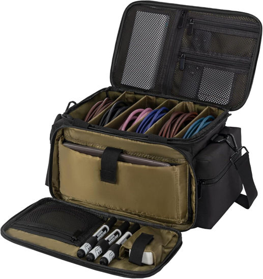 Picture of AKOZLIN Cable File Bag DJ Gig Bag Cord Organizer Case with Detachable Dividers for Laptop,DJ Gear, Sound Instrument and Music Equipment Accessories 13"×8.3"×8.3" Black Green