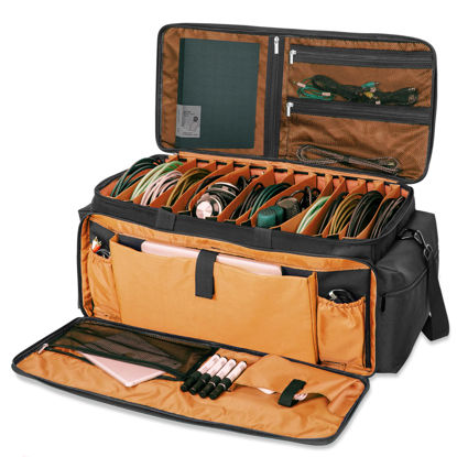 Picture of AKOZLIN Cable File Bag with Detachable Dividers, DJ Gig Bag Cord Organizer Case for Laptop,DJ Gear, Sound Instrument and Music Equipment Accessories Black Orange
